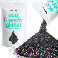 Hemway Eco Friendly Biodegradable Glitter 100G / 3.5Oz Bio Cosmetic Safe Sparkle Vegan For Face, Eyeshadow, Body, Hair, Nail And Festival Makeup, Craft - Fine (1/64"" 0.015"" 0.4Mm) - Black Holographic