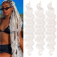 Cookoo 3 Packs White Body Wave Braiding Hair 24 Inch Pre-Feathered Bouncy French Curl Wavy Braiding Hair Wavy Texture Braiding Braids Synthetic Hair Extensions For Goddess Box Braids(White#)