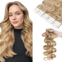 Segohair Wavy Tape In Hair Extensions Real Human Hair With Double-Sided Adhesive Professional Hair Extensions For Women 20Pcs Body Wave 14 Inches Dark Blond Mixed Bleach Blond