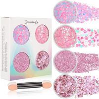 Paminify Pink Face Glitter Gel,10G/Pc 4 Styles Body Glitter Mermaid Costume For Kids,Singer Concert Outfit For Women,Sparkling Hair Glitter Makeup Rave Festival Accessories,40G/1.41 Oz
