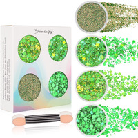 Paminify Green Face Glitter Gel,4 Styles St Patricks Day Body Glitter,Singer Concert Outfit For Women,Sparkling Hair Glitter Makeup Rave Festival Accessories,40G/1.41 Oz