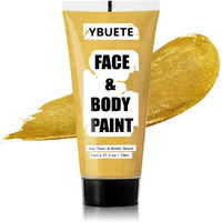 Ybuete Gold Water Based Face Body Paint, 2.37 Oz Large Tube Full Coverage Face Paint For Skull Goth Cosplay Makeup, Washable Metallic Gold Body Painting Cream For Adult Carnival Halloween Sfx Makeup
