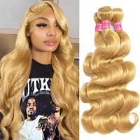 Honey Blonde Body Wave Bundles Human Hair 12A Raw Hair No.1 Color 27 Bundles Human Hair 14 16 18 Inch 100% Unprocessed Brazilian Virgin Hair For Black Women