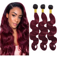 Burgundy Bundles 1B99J Body Wave Bundles Ombre Burgundy Human Hair Bundles 14 16 18 Inch Soft And Healthy Unprocessed Brazilian Virgin Remy Hair Extensions