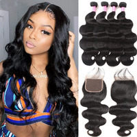 12A Body Wave Bundles With Closure Brazilian Human Hair 4 Bundles With Closure(20 22 24 26+18)Body Wave 100% Unprocessed Virgin Hair Bundles With 4X4 Lace Closure Free Part Natural Black