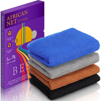 Spiralscgv Exfoliating Washcloth 4-Pieces - Extra Exfoliating African Net Sponge For Body & Face, Dual-Sided Scrubber, Quick-Dry & Long-Lasting(Blue Gray Brown Black)