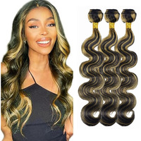 Niciitysi P1B/27 Human Hair Highlight Body Wave Bundles Double Weft Brazilian Hair Extensions 10 12 14 Inch Ombre Two Tone Black Mixed With Honey Blonde Bundles