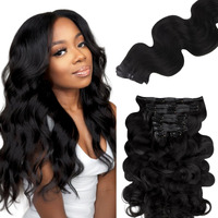 Lashey Seamless Clip In Hair Extensions Human Hair 9Pcs Body Wave #1 Jet Black 150G 24 Inch Clip In Hair Extensions With Pu Soft Invisi Edge For Women