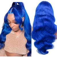 Huangcai Blue Lace Front Wig - Human Hair, Body Wave, 13X4, 180% Density, Glueless Frontal Wig (28Inch)