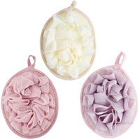 Boao Bath Shower Pouf Sponge Mesh Pouf Shower Ball Exfoliating Body Sponge Pad Scrubber Glove With Flower Bath Ball(3 Pcs,Beige,Dark Pink Purple)