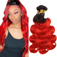 20 22 24 Inch Raivide Ombre Bundle 1Bred Body Wave Human Hair Bundles Brazilian Virgin Bright Red Body Wave Bundles Human Hair