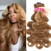 Body Wave P4/27 Human Hair Bundles Brown Highlight Body Wave 3 Bundles Brazilian Remy Hair Ombre Blonde Human Hair Wavy Piano Color