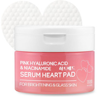 Tenzero Pink Hyaluronic Acid Niacinamide Serum Heart Pad 50Ea, Hydrating & Brightening Glowing Face Toner Pads, Korean Facial Radiance Pads, Dry Skin, 150G
