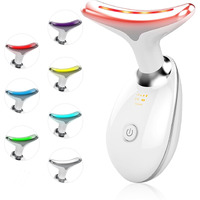 Facial Beauty Device, Face Massager Tool For Skin Care, Based On Triple Action Led, Thermal, And Vibration, Red And Blue Led Light, 7 Color Led Face And Neck Massager For Home Use (Glossy White)