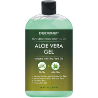 First Botany, Aloe Vera Gel From 100 Percent Pure Aloe Infused With Tea Tree Oil - Natural Raw Moisturizer For Hand Sanitizing Gel, Skin Care, Hair Care, Sunburn, Acne & Eczema -16.9 Fl Oz | 500 Ml