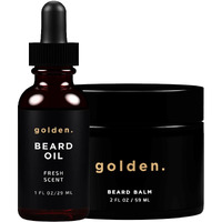 Golden Grooming Beard Oil & Balm Bundle For Men | Natural Growth Kit With Shea Butter | 2Oz Balm & 1Oz Oil | Fresh Scent