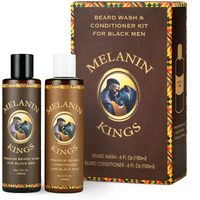 Melanin Kings Beard Wash & Conditioner Set For Black Men - Gently Cleanse, Hydrate & Soften Coarse, Dry And Curly Beards - African Oil Blend With Baobab, Marula, Argan & Jojoba
