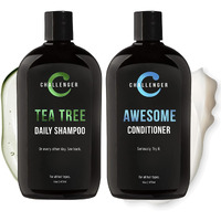 Challenger Tea Tree Shampoo & Peppermint Conditioner Combo | Men's Shower Product | For Itchy & Dry Scalp | Removes Dirt & Oils | Argan Oil, Biotin | Artificial Color Free | 2X 16Oz
