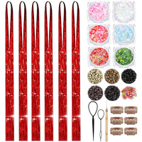 Red Hair Tinsel Kit With Body Glitter 48 Inch 3000 Strands Glitter Tinsel Hair Extensions With Tools Fairy Hair Accessories, Suitable For Festivals And Daily Use (Red Hair Tinsel Kit)