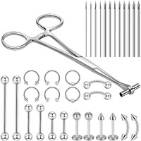 Winsenet Body Septum Piercing Kit 33 Pcs Peirce Kits Include Septum Forceps Clamp Pliers 12 Pcs Stainless Steel Piercing Needles 20 Pcs Piercing Jewelry For Ear Lip Belly Navel Tongue