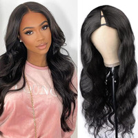 V Part Wigs Human Hair 16 Inch Upgrade U Part Human Hair Wigs Body Wave For Black Women Beginner Friendly Glueless Virgin Hair Wig Full Head Clip In Half Wig 180% Density Natural Black Color