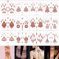 Xmasir Henna Temporary Tattoo Stickers, 12 Pair Hands Tattoo Brown Body Art Stickers Waterproof Fake Tattoos For Girls Women Party Decor (Brown)