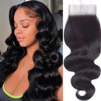 Transparent Hd Lace Closure Body Wave Human Hair Closure Invisible Ultra-Thin 4X4 Lace Closure Brazilian Raw Virgin Human Hair Pre Plucked Natural Black (12Inch)