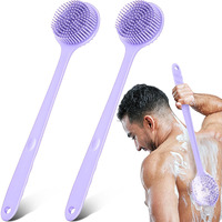 Sunnyray 2 Pack 15 Inch Soft Silicone Back Scrubber With Long Handle, Scrubber Anti Slip For Shower, Bath Body Brush, Improved Skin Health Can Produce Foam For Men And Women(Purple)