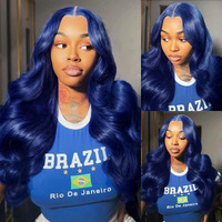 Elfsecret 36 Inch Blue Lace Front Wigs Human Hair 13X6 Hd Lace Frontal Body Wave Wig 180% Density Long Dark Blue Wig Human Hair For Black Women Royal Blue Colored Glueless Wigs Pre Plucked