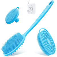 Geenoa Silicone Back & Body & Face Scrubber Set 3Pcs, Gentle Exfoliating Back & Body Scrubber With Dual-Side Brush Head, Hygienic Silicone Loofahs With Soft Bristle And Non-Slip Handle(Blue-3Pc)