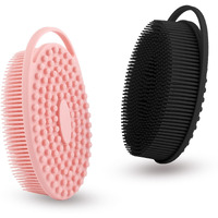 2 Pack Silicone Body Scrubber With Loofah Exfoliating Soft Body Shower Scrubber For Body, 2 In 1 Bath And Shampoo Wash Brush For Skin Exfoliation Men Women (Black&Pink)