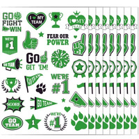 Green Team Spirit Temporary Tattoos, 180 Pcs Glitter Green Team Spirit Accessories, Football Sports Teams Face Body Tattoo Stickers For Cheerleading Teams Sports Games Supplies Classroom Prizes