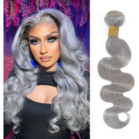 Anmetan Gray Bundles Human Hair 16 Inch Body Wave, 12A Grade 100% Unprocessed Virgin Remy Hair Sew In Quick Weave Silver Grey Colored Natural Wavy Lavender Color