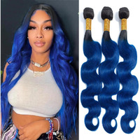 26 28 30 Inch Blue Body Wave Bundles Human Hair Ombre Bundles Double Weft Brazilian Virgin Hair Extensions Double Weft 1B/Blue Human Hair Bundles