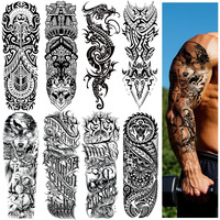 8 Sheets Black Full Arm Temporary Tattoos For Men Adults, Temp Millitary Tattoos Sleeve For Women, Waterproof Totem Body Arm Chest Shoulder Tortoise Dragon Fake Scary Tattoo Stickers Animal