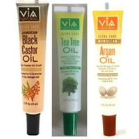 Via Natural Ultra Care Jamaican Black Castor Oil, Excellent Hot Oil Mositurizer, Tea Tree & Argan Oil For Hair, Scalp & Body, Bundle (1.5 Fl.Oz Each) Pack Of 3