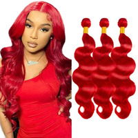 Red Bundles Human Hair Body Wave Bundles 24 26 28 Inch 3 Bundle Unprocessed Brazilian Virgin Hair Burgundy Body Wave Human Hair Extensions 50 Gram Per Bundle