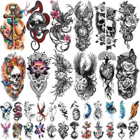 77 Sheets Temporary Tattoo For Women Men, 17 Sheets Half Arm Snake Skull Butterfly Fake Tattoos, 60 Sheets Cat Feater Wings Tiny For Adult Kids Party Body Tattoos Stickers Realistic Long Lasting