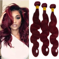 Heiowuio #99J Body Wave Human Hair 3 Bundles Burgundy Brazilian Remy Hair Weaves For Women Grade 8A Real Unprocessed Virgin Hair Bundles #99J Hair Bundles 12 14 16 Inch