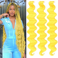 Unionbeauty Body Wave Braiding Hair 24 Inch 3Pcs Pre-Feathered Braiding Hair Yellow Boho Box Braids For Goddess Box Braids Hair Deep Wave Crochet Hair Synthetic Hair Extension Crochet Braids (Yellow#)