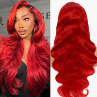 Dorashion Red Lace Front Wigs Human Hair 13X4 Hd Transparent Body Wave Lace Front Wig 32 Inch Pre Plucked Colored Red Glueless Lace Frontal Hair Wig For Women