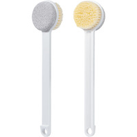 Beomeen 2 Pcs Pumice Stone For Feet And Body Brush With Long Handle, Hard Skin Callus Remover, 2 In 1 Foot Scrubber, Back Scrubber For Shower Deep Cleansing And Exfoliating (Straight)