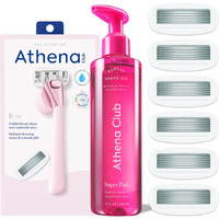 Athena Club Women's Razor Shave Kit, 1 Rose Razor Handle + 6 Blade Refills + Super Pink Glossy Shave Oil