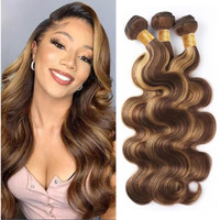 P4/27 Highlight Human Hair Bundles Body Wave Bundles Human Hair 12 14 16Inch Body Wave Bundles Ombre Brown Double Weft Hair Extensions