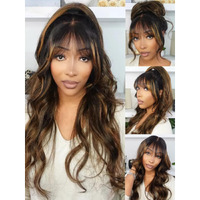 Julia Hair Pre Everything Glueless 13X4 Hd Lace Front Wigs Human Hair Pre Plucked Pre Cut Balayage Highlight Body Wave Curtain Bangs Bye Bye Knots Drawstring Wigs Ready To Wear Frontal Wig 16 Inch