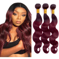 Niciitysi Wine Red Body Wave Bundles Human Hair Color 1B99J Bundles Ombre Two Tone Black And Burgundy Bundle Double Weft Brazilian Hair Extensions Soft And Silky 16 18 20 Inch