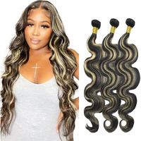 Niciitysi Highlight P1B27 Body Wave Human Hair Bundles 14 16 18 Inch Double Weft Brazilian Hair Extensions Ombre Two Tone Black Mixed With Honey Blonde Bundles For Women