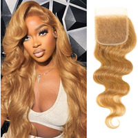 Alher Color #27 Honey Blonde 4X4 Closure 16 Inch Human Hair, 12A 4X4 Hd Closure Wavy Sun-Kissed Vibe Light Brown Free Part Melt Pre Plucked With Baby Hair, 100% Virgin Remy Real Human Hair