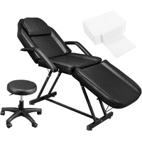 Omysalon Massage Salon Tattoo Chair Esthetician Bed With Hydraulic Stool & 25 Pcs Non-Woven Disposable Sheets, Multi-Purpose Facial Bed Table, Adjustable Beauty Barber Spa Equipment, Black