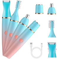 Panniohye 4-In-1 Electric Facial Hair Trimmer For Women, Rechargeable Waterproof Eyebrow Epilator With Multiple Heads, Blue And Pink Gradient